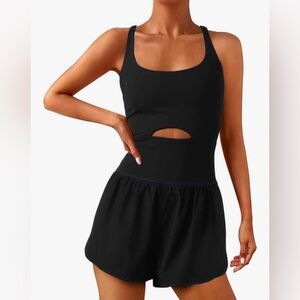 Wenlia workout athletic romper black sleeveless tennis jumpsuit Sz-XL.  L4